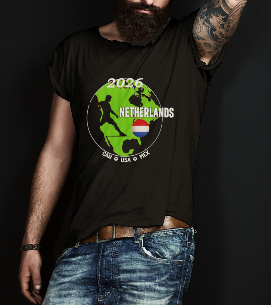 Netherlands Football 2026 CAN USA MEX World Cup Map Soccer Ball T-Shirt