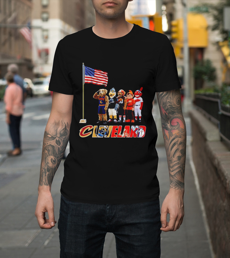 Cleveland Sports Mascots Salute The American Flag 2026 T-Shirt