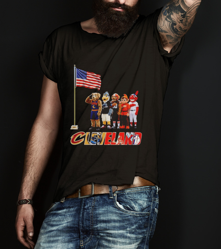 Cleveland Sports Mascots Salute The American Flag 2026 T-Shirt