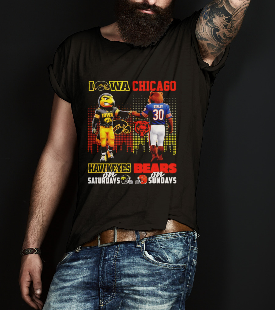 Iowa Hawkeyes Saturdays Chicago Bears Sundays City Skyline T-Shirt