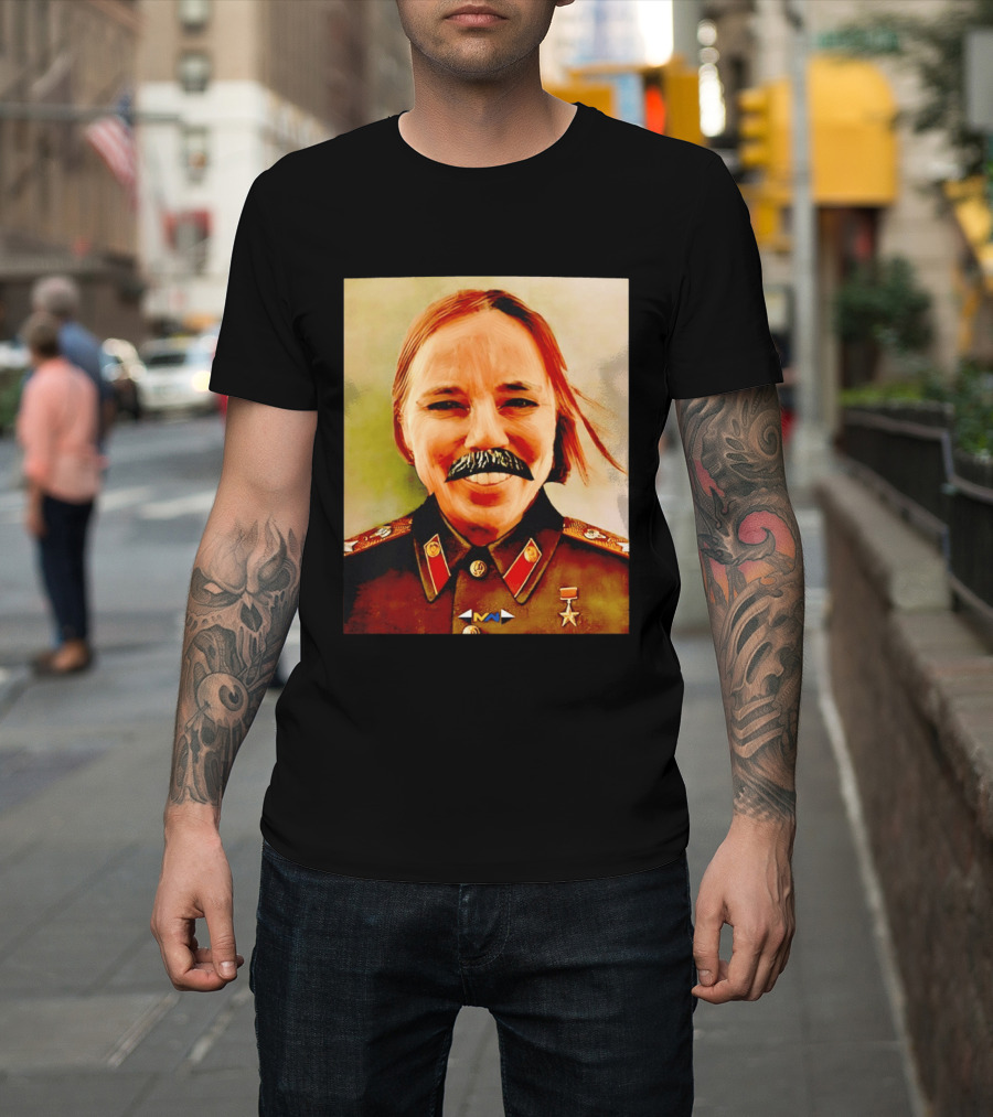 Comrade Bellows Military Portrait Caricature With Mustache T-Shirt