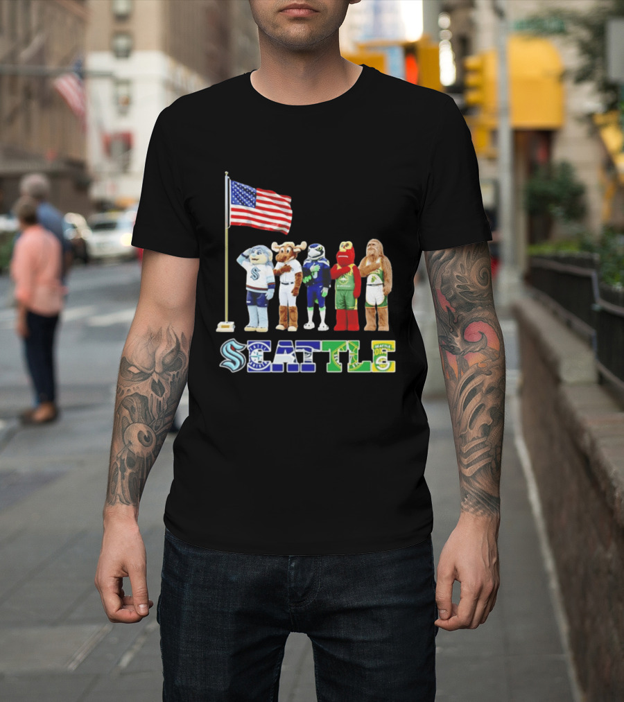 Seattle Kraken Mariners Seahawk Sounders SuperS Salute Flag T-Shirt