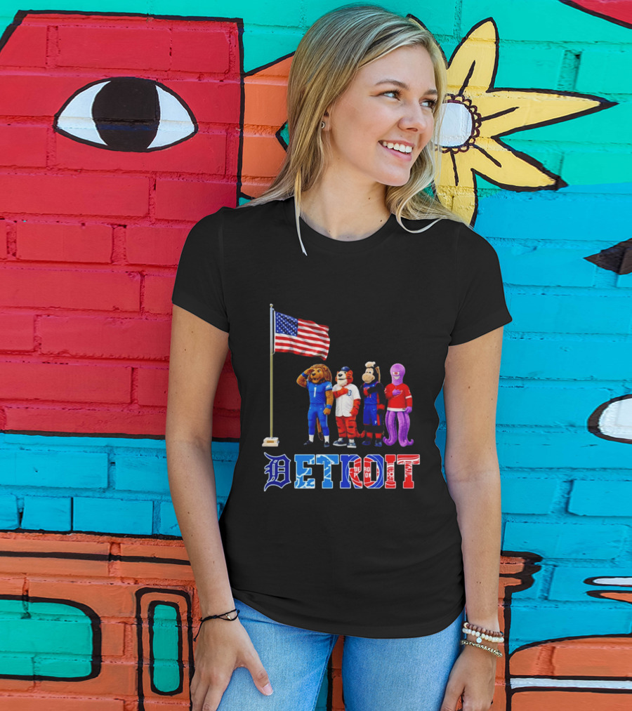 Detroit Mascots Salute American Flag T-Shirt