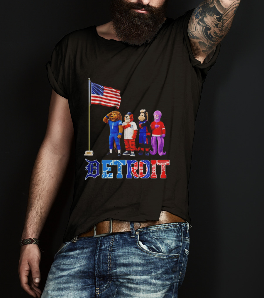 Detroit Mascots Salute American Flag T-Shirt