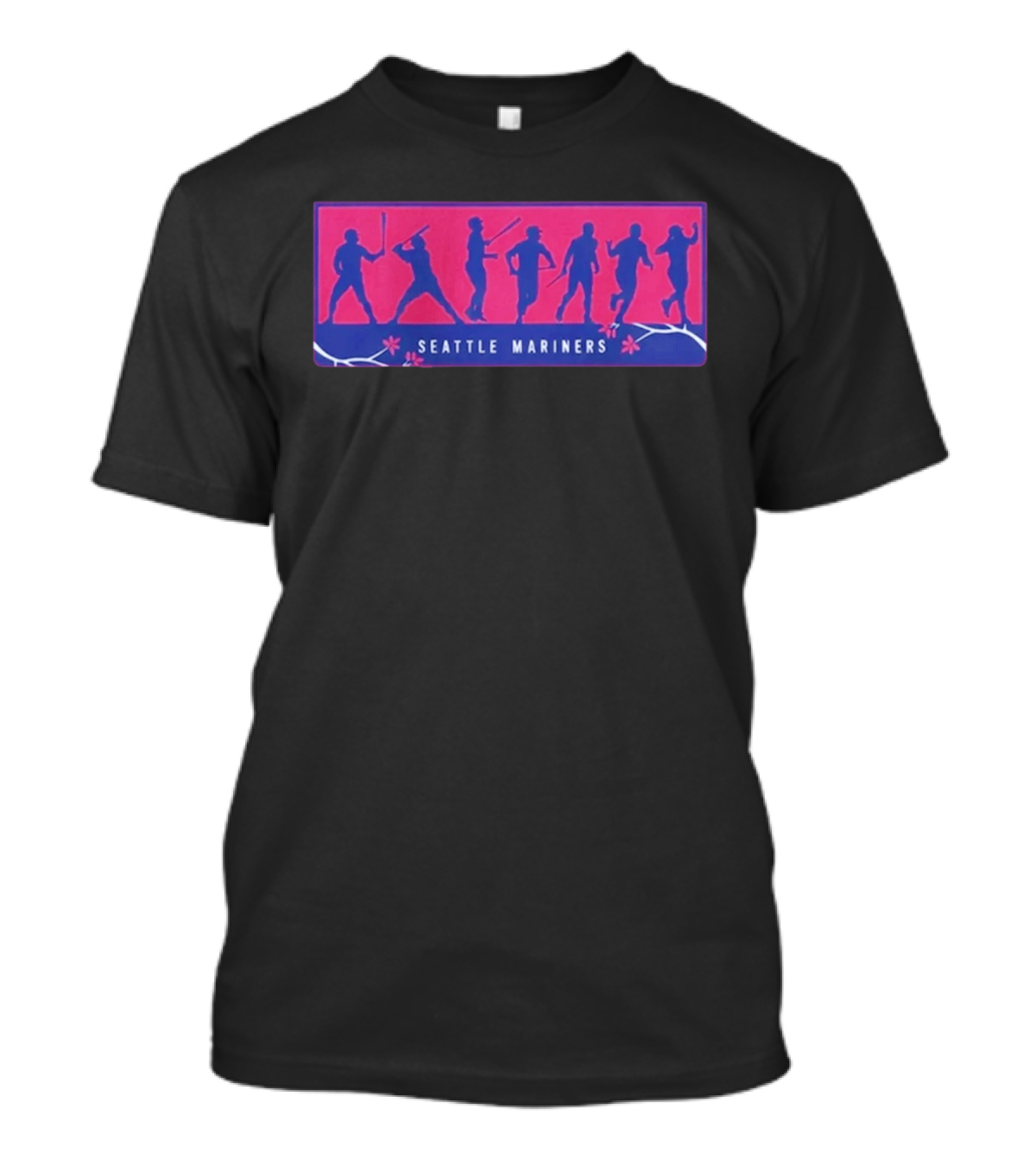 Seattle Mariners Anime Day Silhouettes Baseball Players Sakura Blossoms T-Shirt
