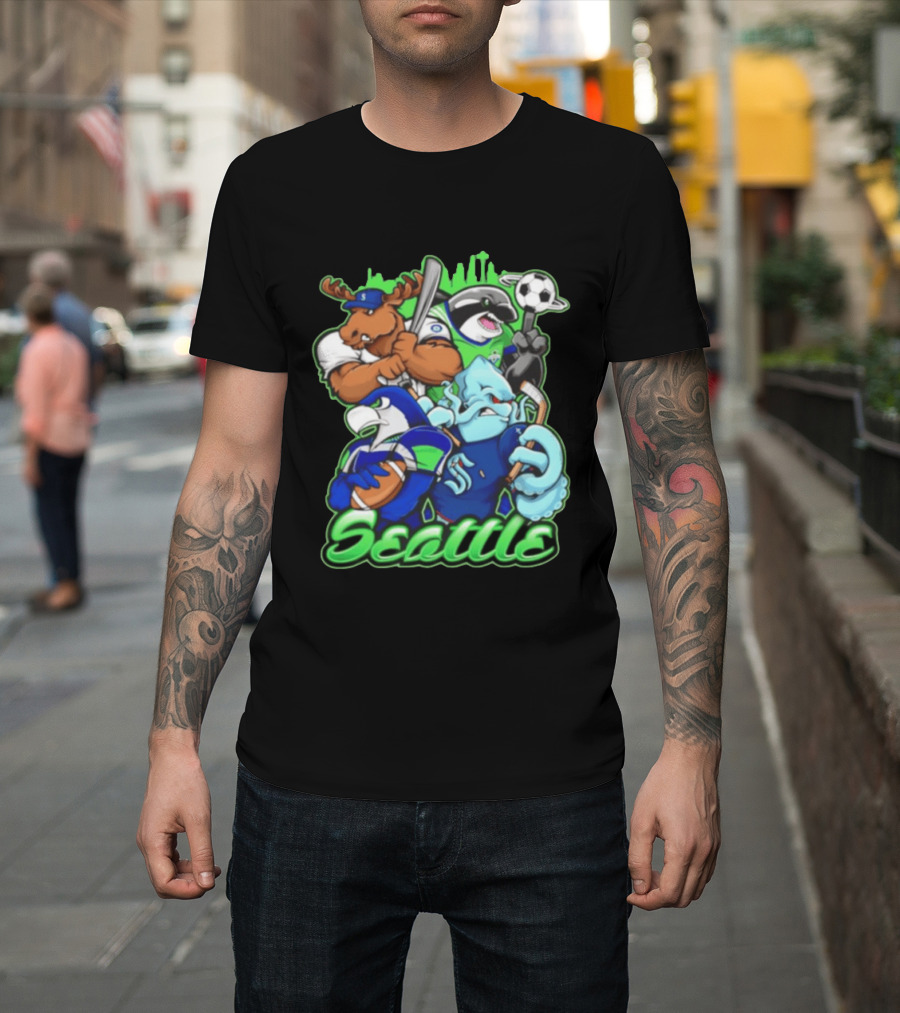 Seattle Seahawks Mariners Sounders Skyline Sports Fans T-Shirt
