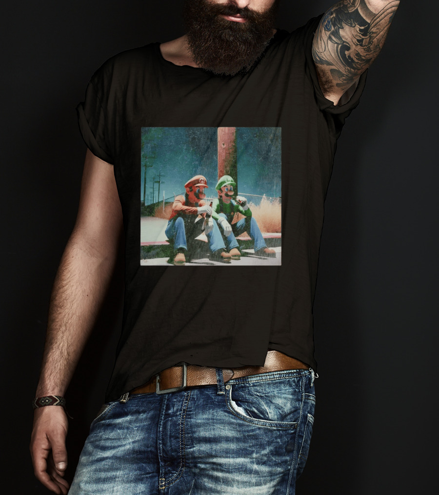 Super Mario Bros Mario And Luigi Relaxing And Drinking Scene T-Shirt