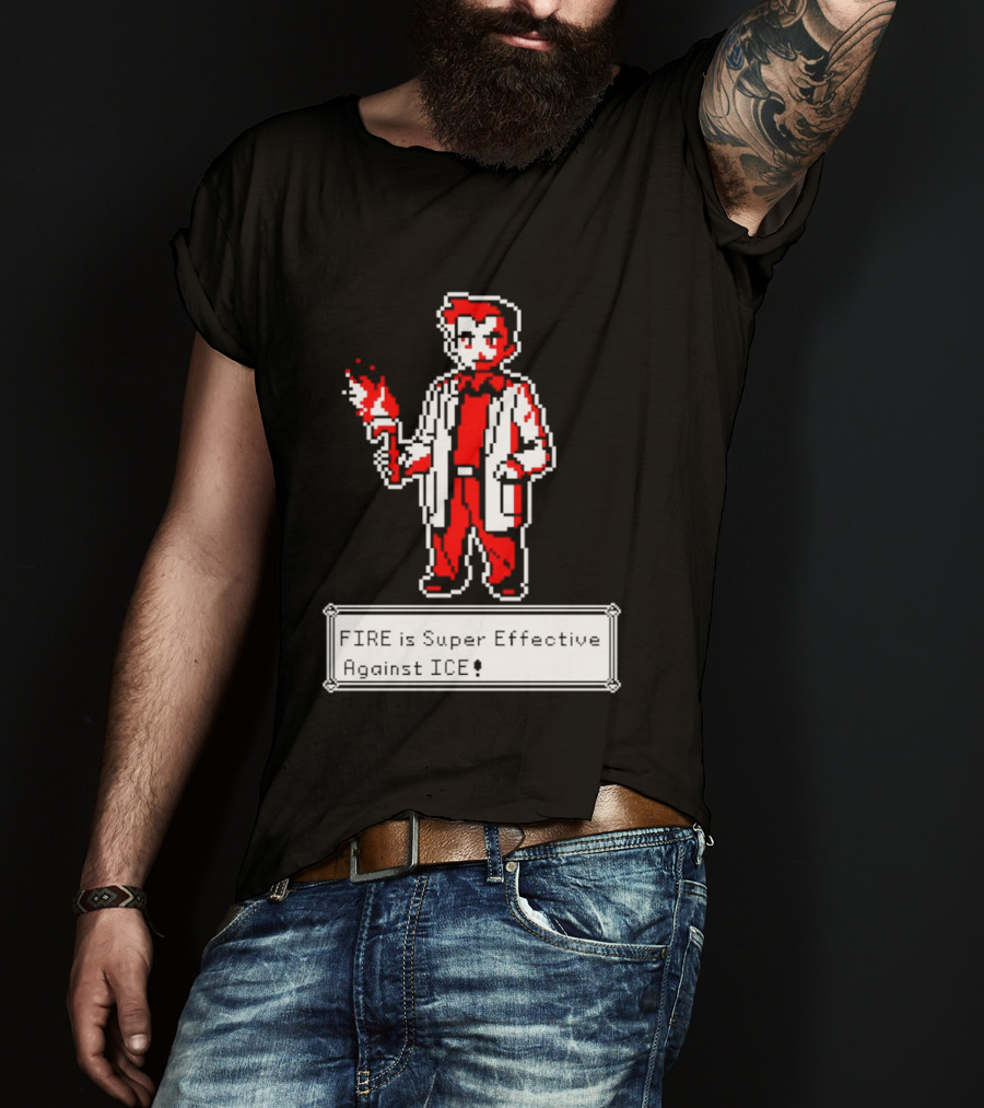 Fire Is Super Effective Against Ice Pixel Character Holding Flame In Retro Game T-Shirt