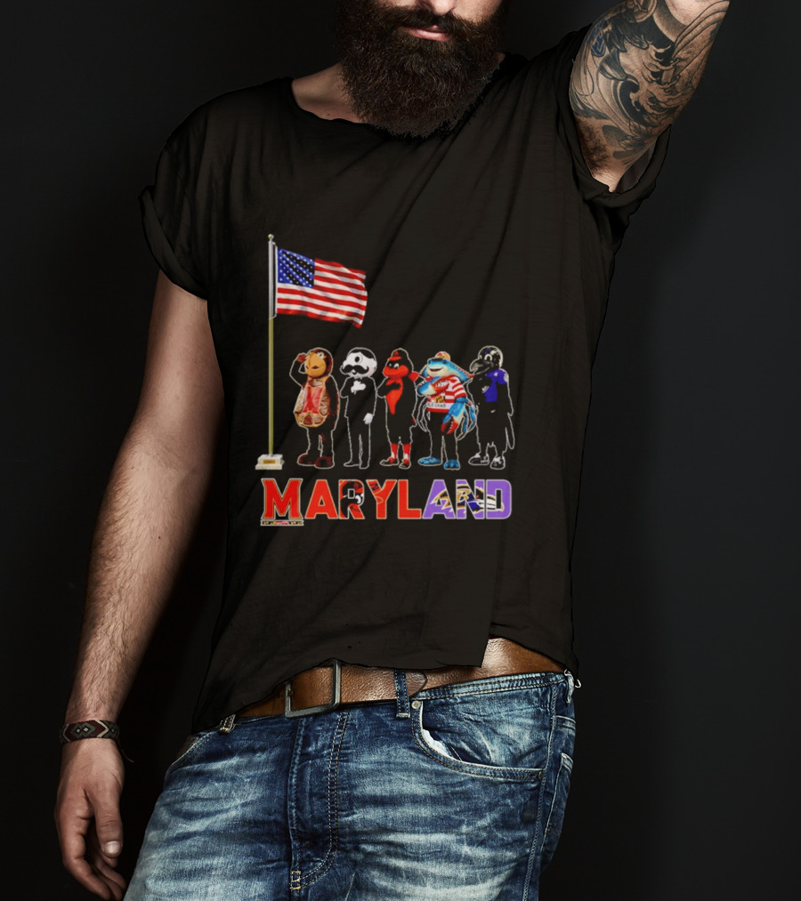 Maryland Mascots Saluting American Flag T-Shirt