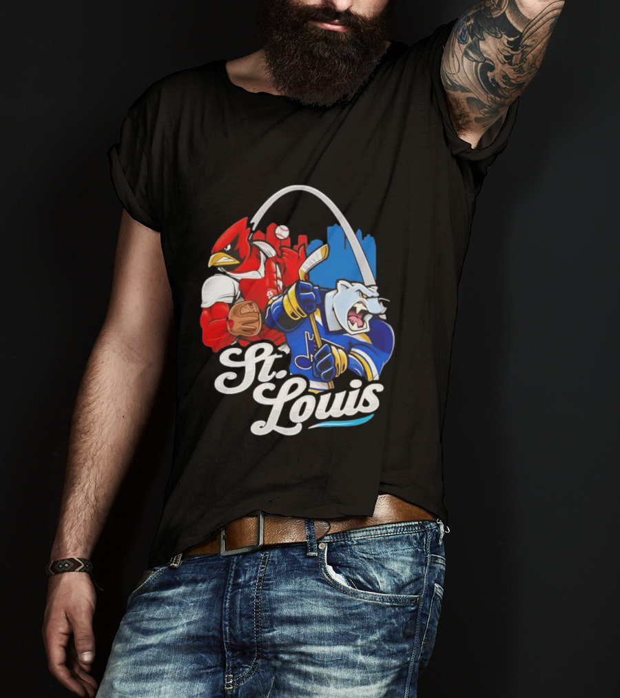 St. Louis Cardinals And St Louis Blues Skyline With Arch Sports Team Fans T-Shirt