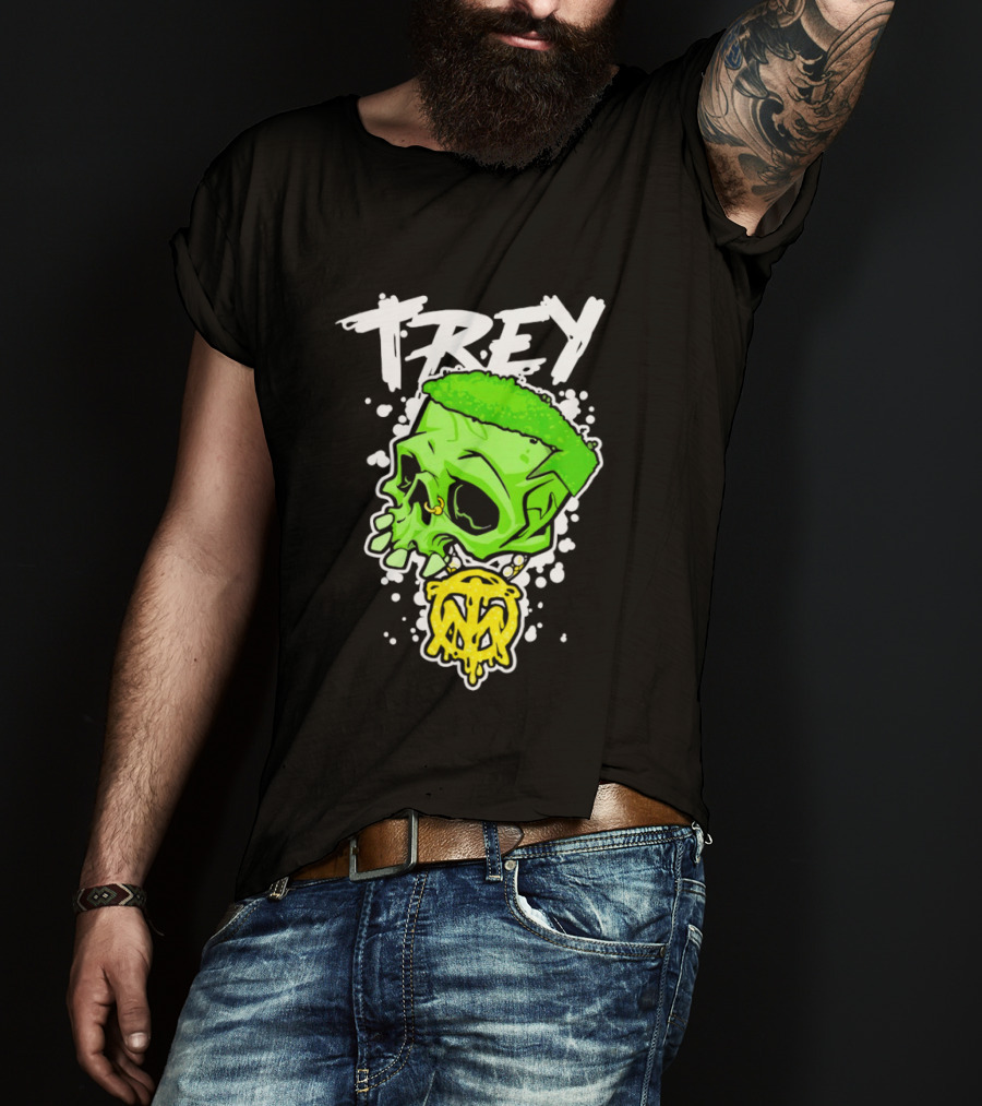 Trey Skull Green Neon Melting Art By Trey Miguel T-Shirt