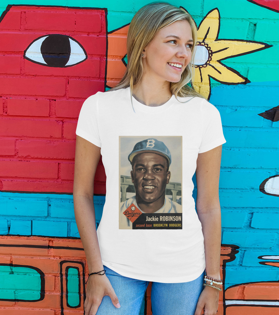 Dodgers Jackie Robinson Second Base Brooklyn Dodgers Topps Baseball Card T-Shirt