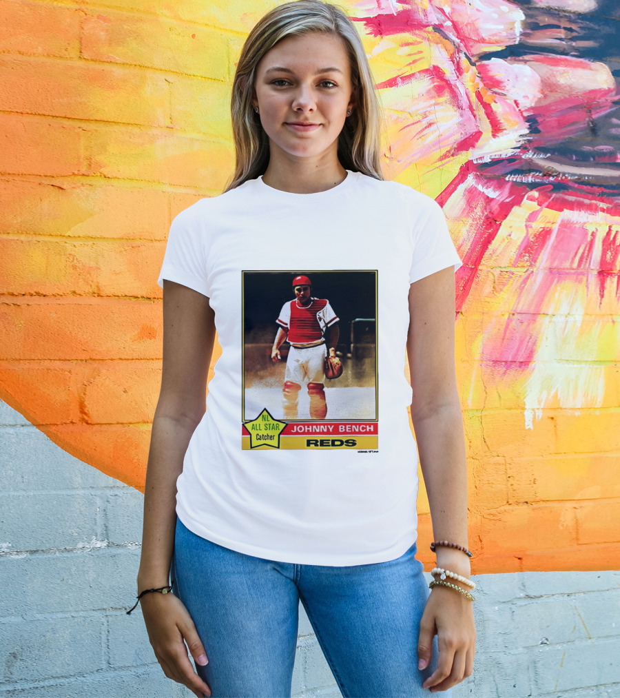 Johnny Bench Cincinnati Reds 1976 Topps NL All Star Catcher Retro Card T-Shirt
