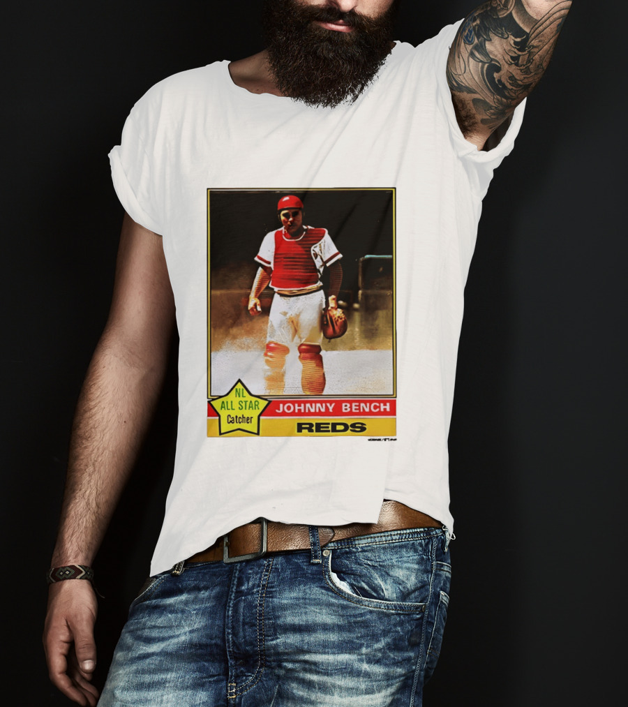 Johnny Bench Cincinnati Reds 1976 Topps NL All Star Catcher Retro Card T-Shirt