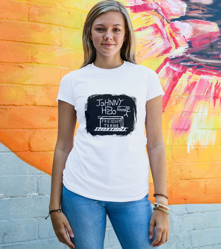 Johnny Hobo Freight Trains Stick Figure Drawing T-Shirt