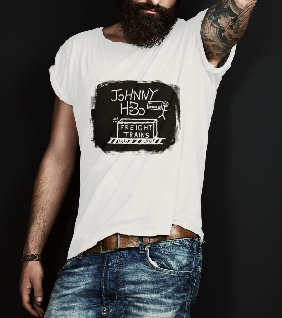 Johnny Hobo Freight Trains Stick Figure Drawing T-Shirt
