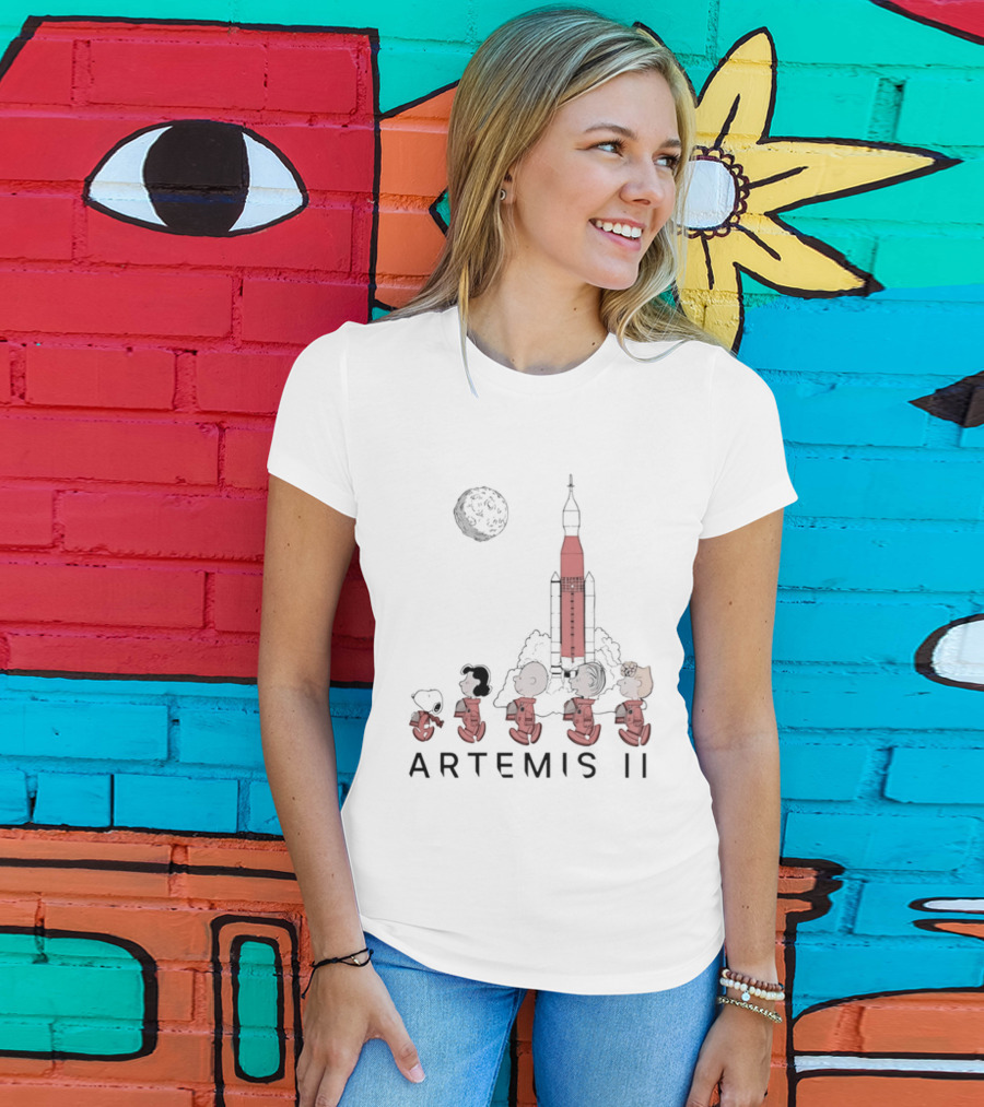 Peanuts Characters Astronaut Outfits Moon Artemis II Rocket T-Shirt