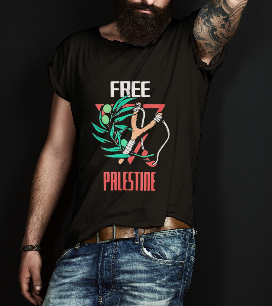 Free Palestine Slingshot And Olive Branch T-Shirt