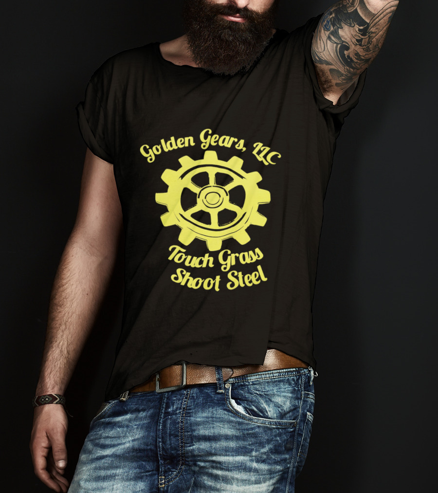 Golden Gears LLC Touch Grass Shoot Steel Gear Image T-Shirt