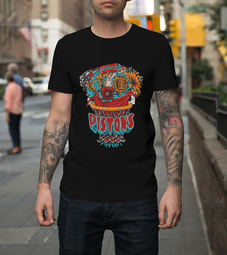 Pistons Detroit Basketball Bouquet JKo Studios Sketch Detroit Pistons T-Shirt