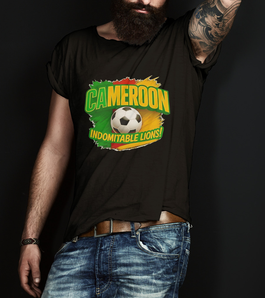 Cameroon Indomitable Lions Soccer Ball Icon With Colorful Brush Strokes T-Shirt