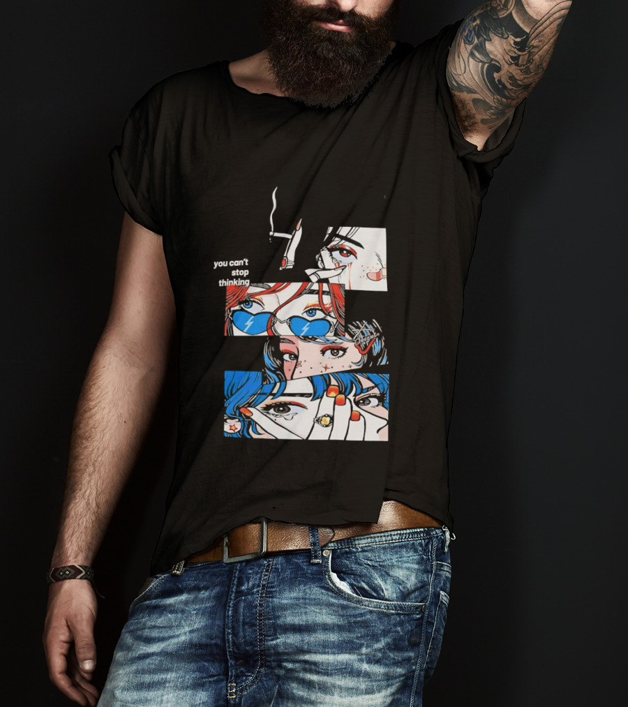 Rapidstreet Men Harajuku You Can't Stop Thinking Anime Vibrant Character Aesthetic T-Shirt