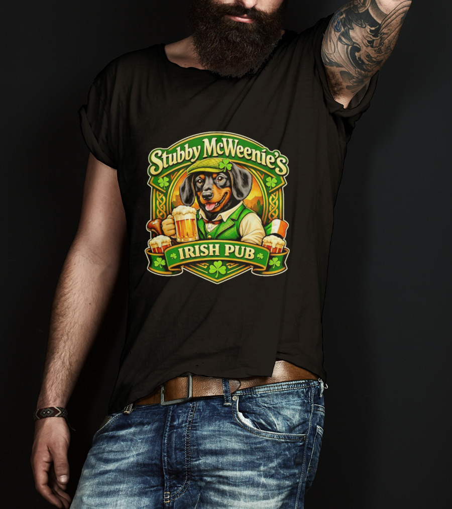 Stubby McWeenie's Irish Pub Dachshund Beer St Patrick's Day T-Shirt