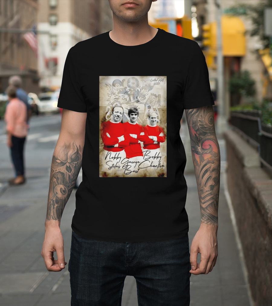 Nobby Stiles George Best Bobby Charlton Manchester United UEFA European Cup Lion Sketch T-Shirt