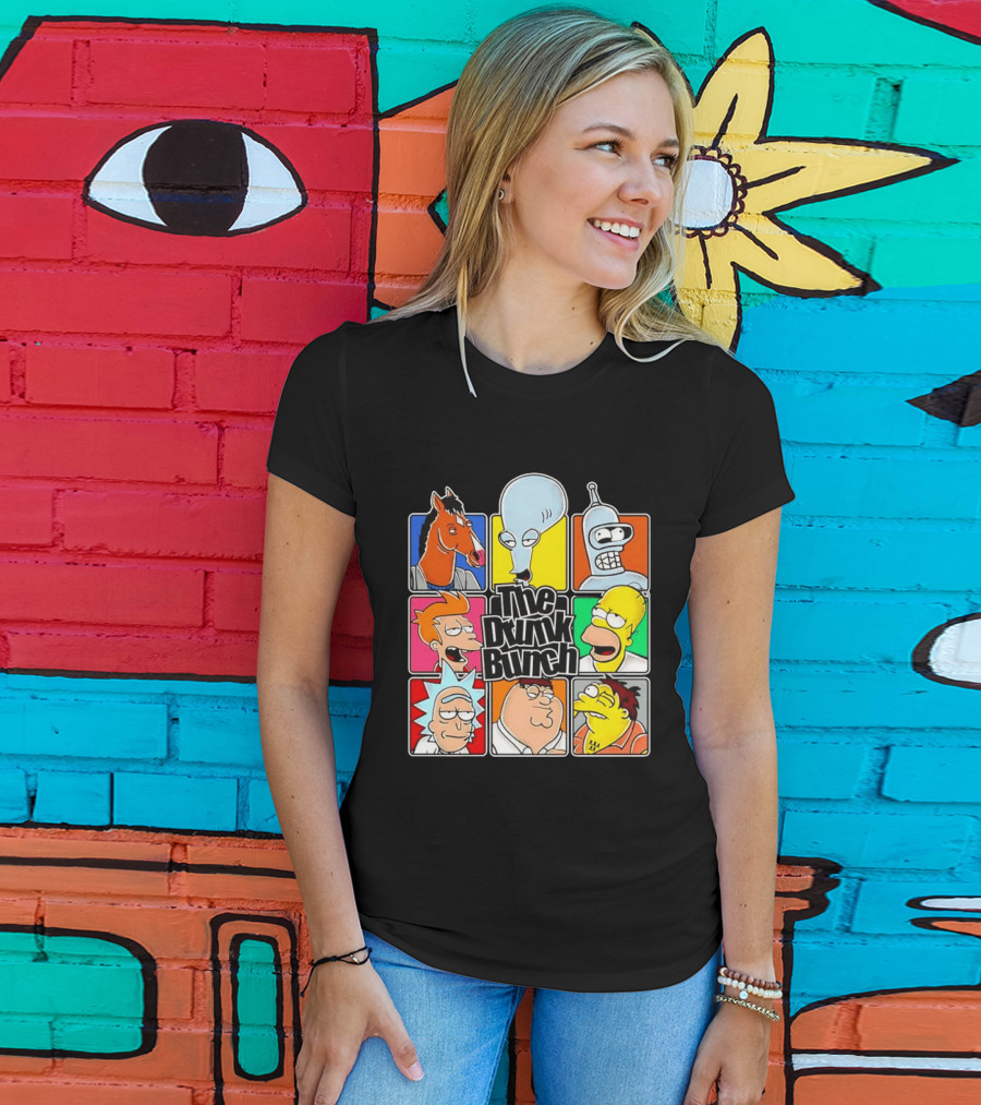 The Drunk Bunch Bojack Horseman Roger Bender Fry Rick Homer Peter Griffin Barney Gumble T-Shirt