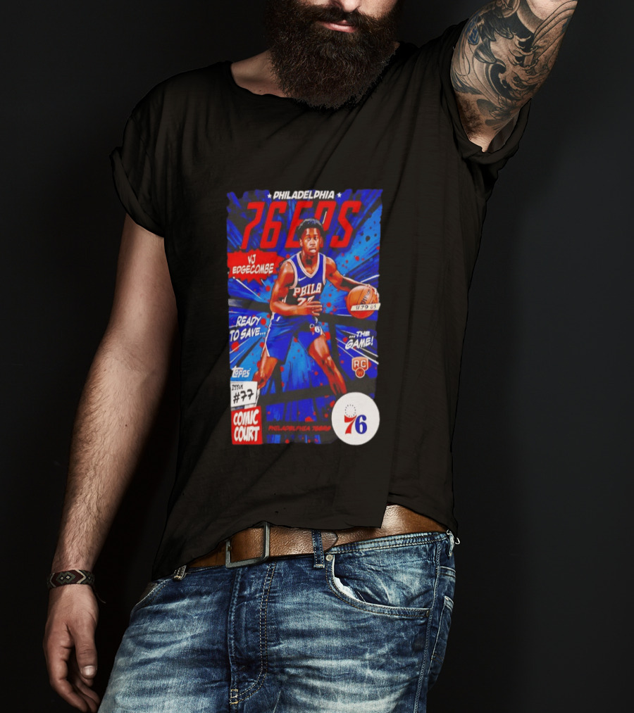Philadelphia 76ers VJ Edgecombe Comic Court Ready To Save The Game T-Shirt