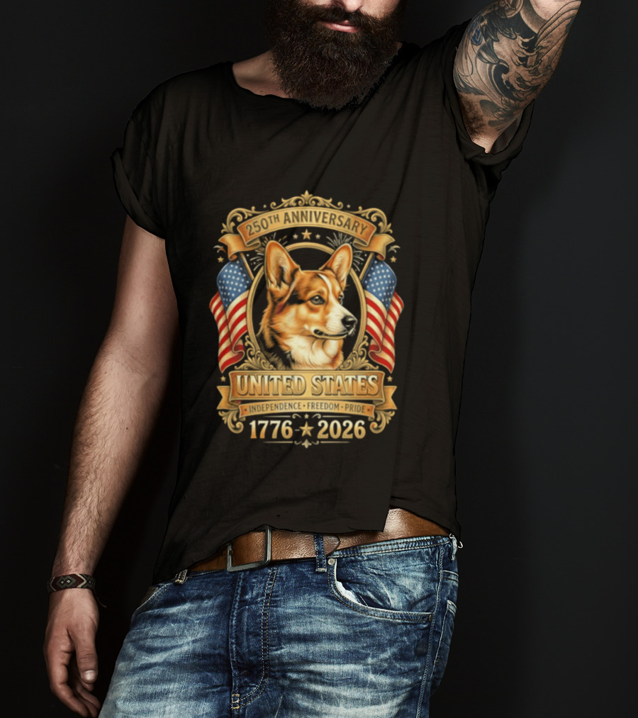 United States 250th Anniversary 1776 2026 Corgi Independence Freedom Pride T-Shirt