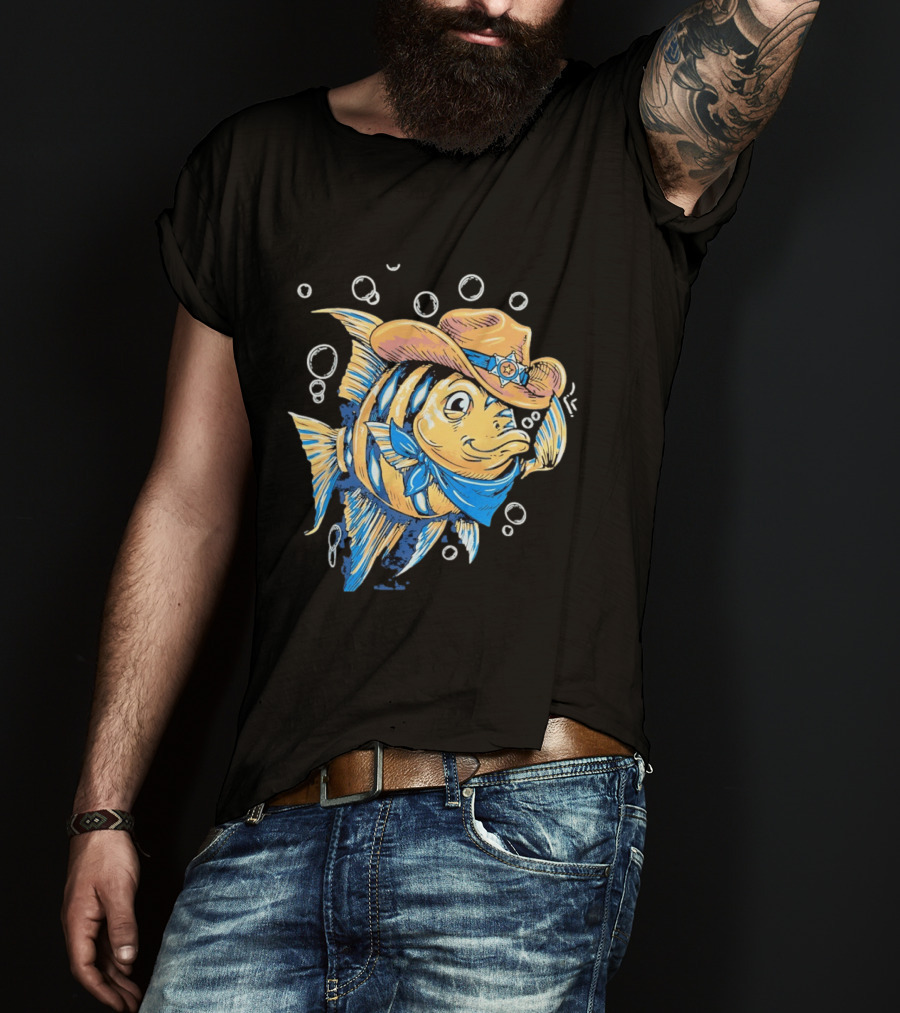 Angelfish Cowboy Hat Western Bubbles Bandana T-Shirt