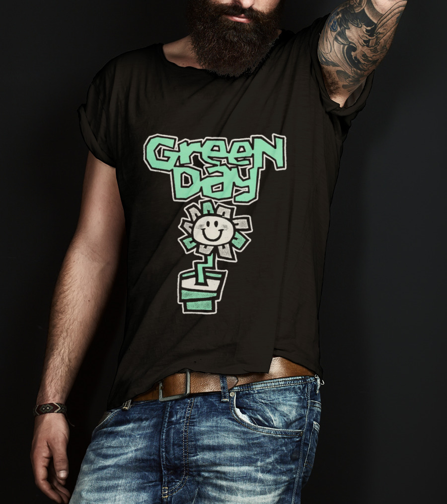 Green Day Flower Happy Smiling Potted Bloom T-Shirt