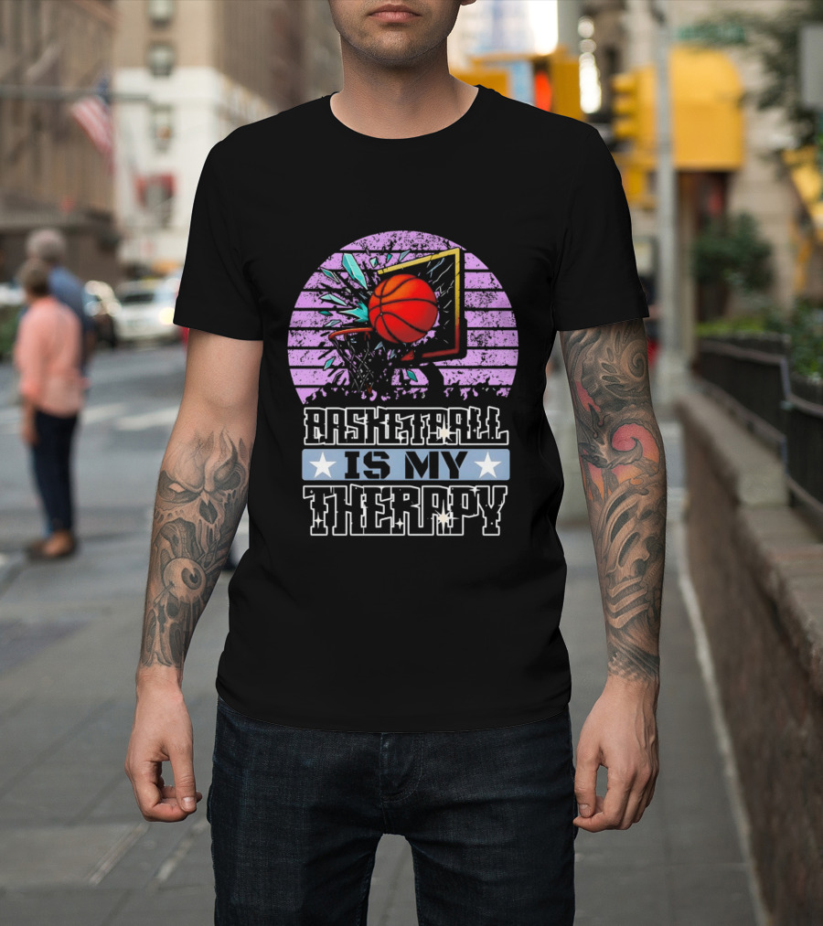 Basketball Is My Therapy Vintage Retro Hoop Design With Stars T-Shirt