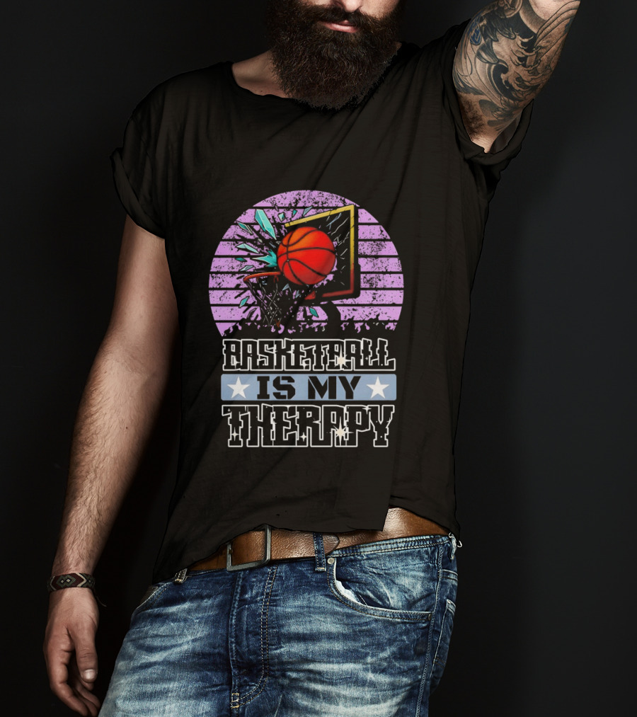 Basketball Is My Therapy Vintage Retro Hoop Design With Stars T-Shirt