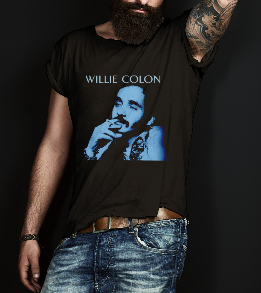 WILLIE COLON Blue Portrait Smoking Image T-Shirt