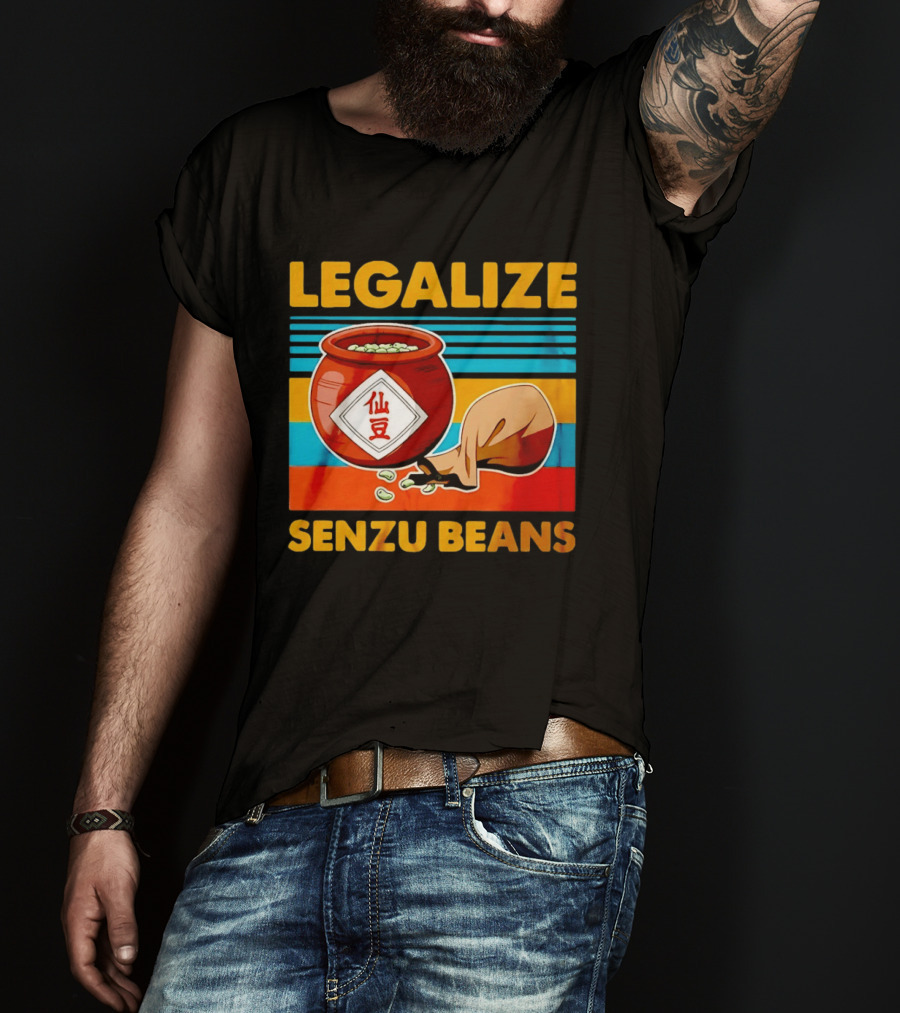 Legalize Senzu Beans Dragon Ball Kagome Jar Vintage Stripes T-Shirt