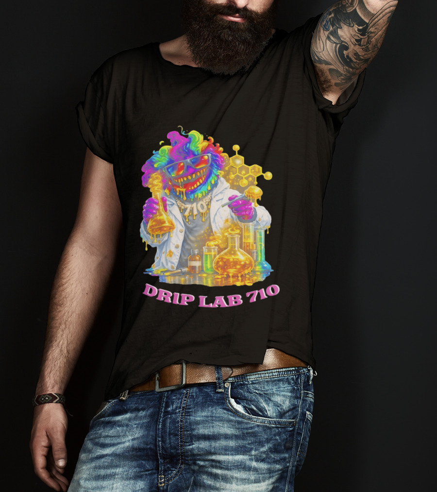 Drip Lab 710 Psychedelic Monster Chemist With Colorful Beakers T-Shirt