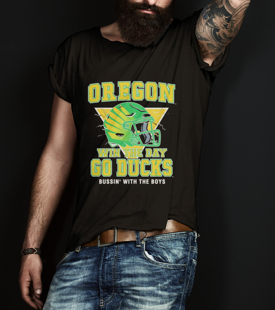 Oregon Win The Day Go Ducks Bussin' With The Boys Football Helmet T-Shirt