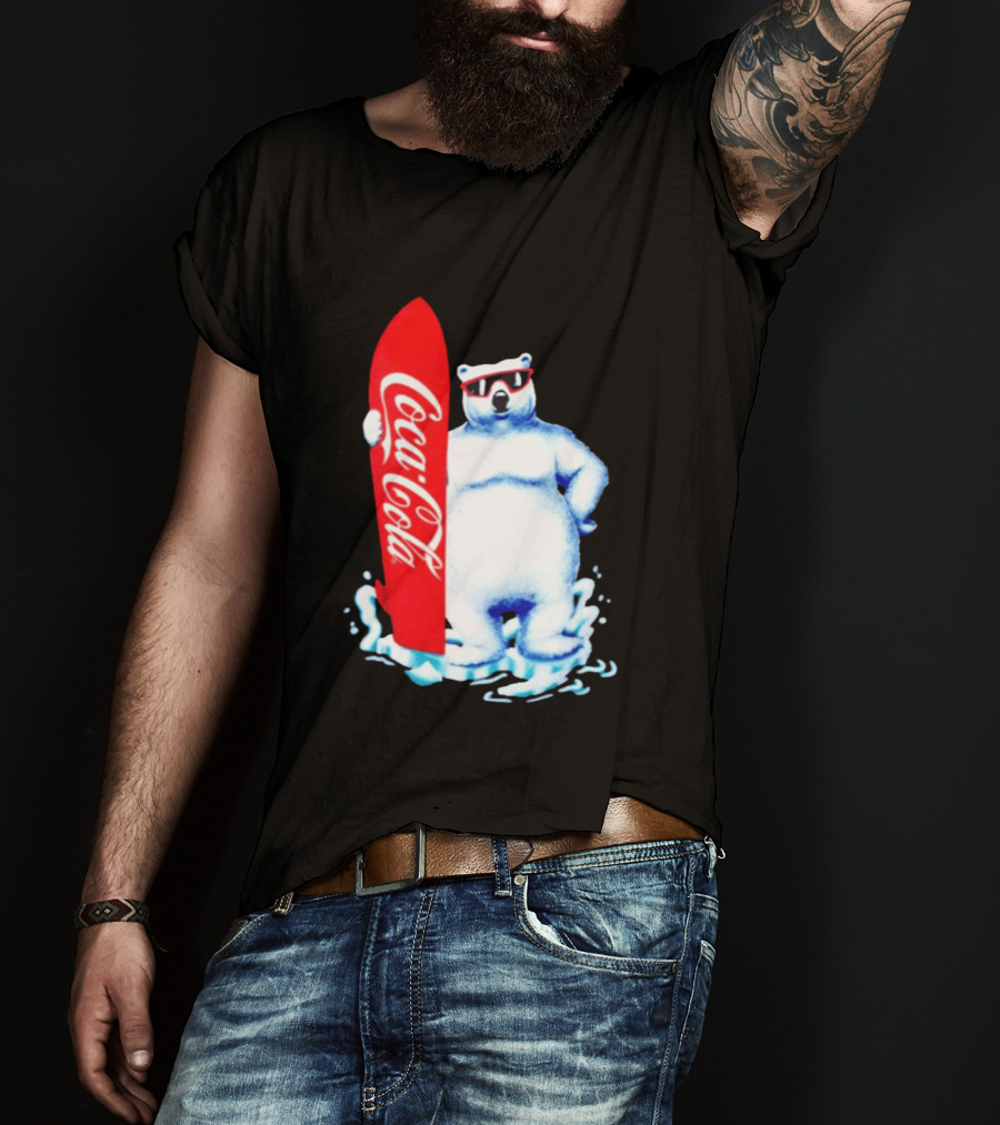 1995 Coca Cola Polar Bear Surfboard Sunglasses T-Shirt
