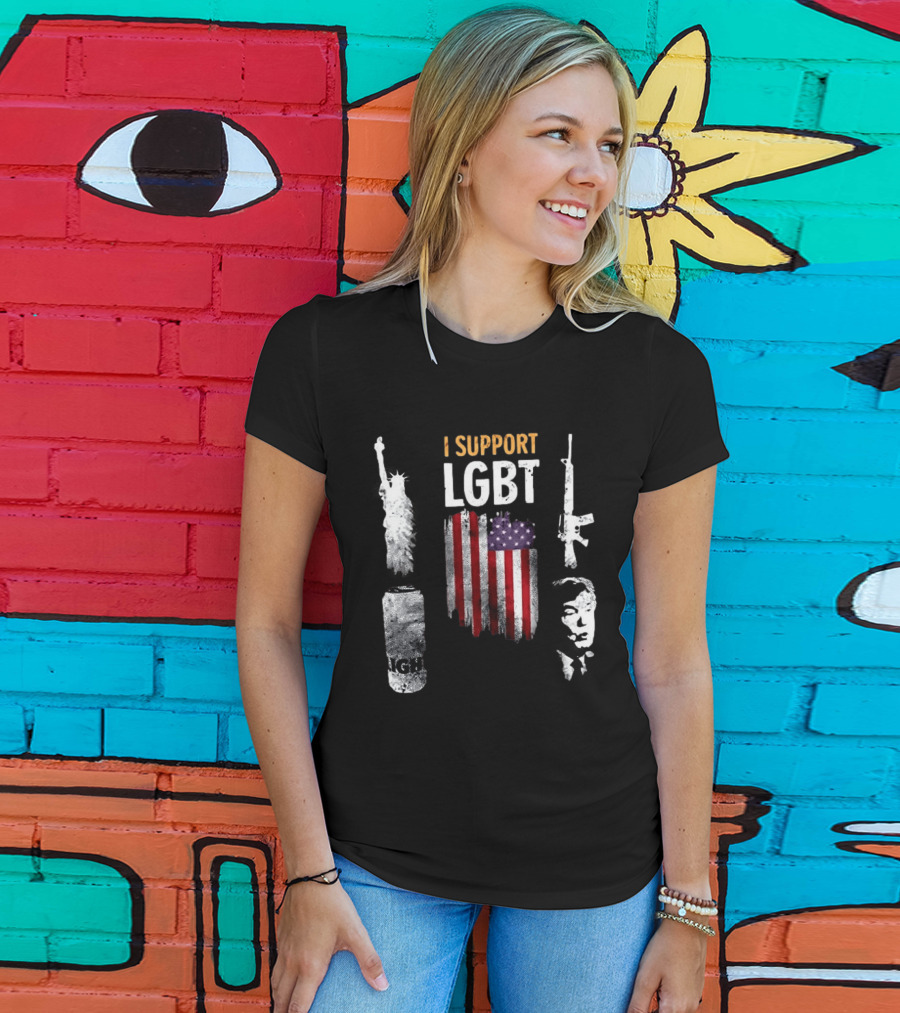 I Support LGBT Liberty Guns Beer Trump USA Flag Sarcastic T-Shirt