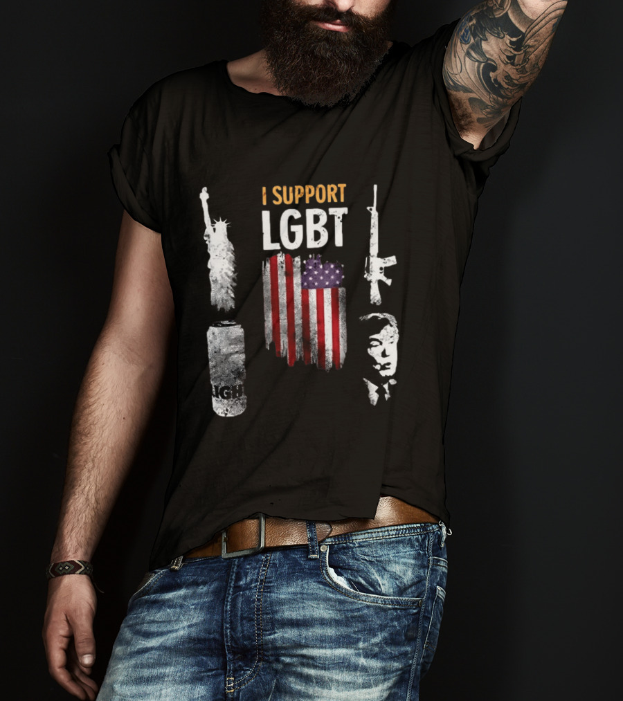 I Support LGBT Liberty Guns Beer Trump USA Flag Sarcastic T-Shirt