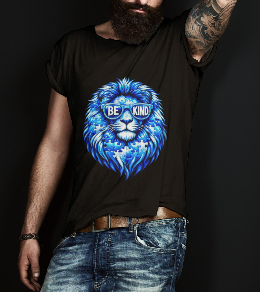 Blue Lion Be Kind Sunglasses Autism Awareness Puzzle T-Shirt