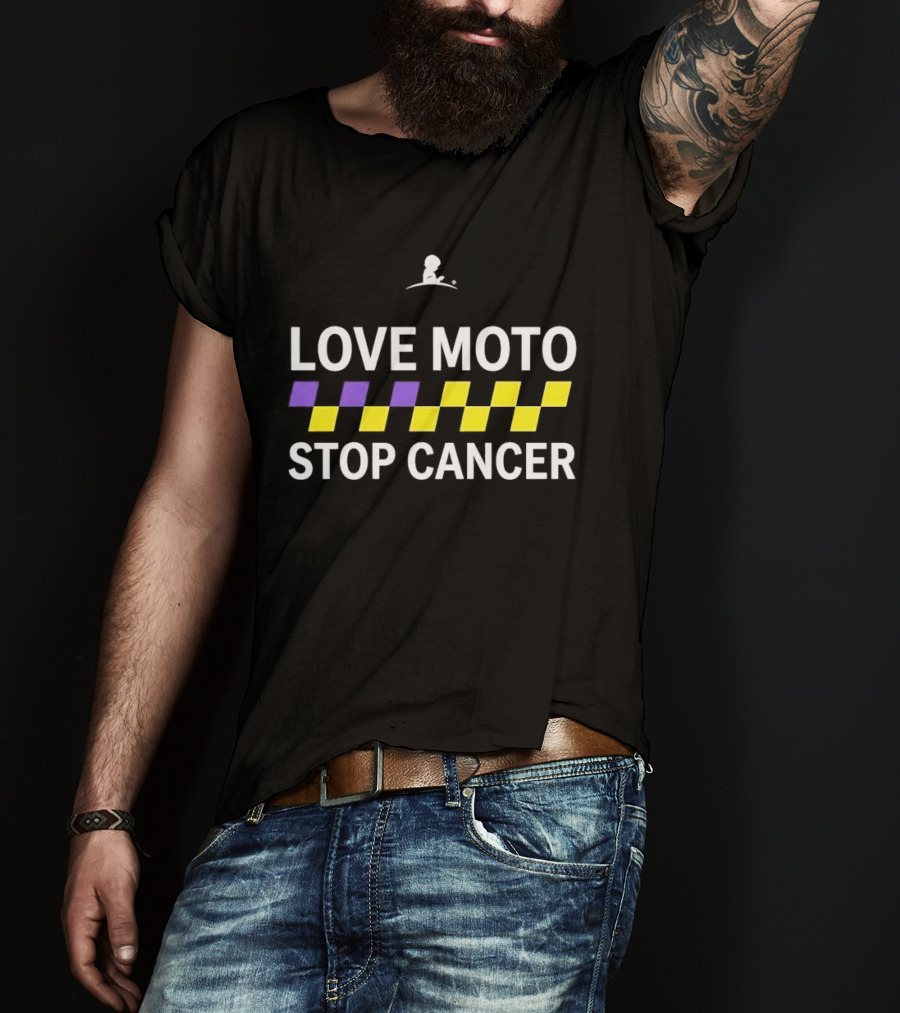 Love Moto Stop Cancer St. Jude Purple Yellow Checkered Racing T-Shirt
