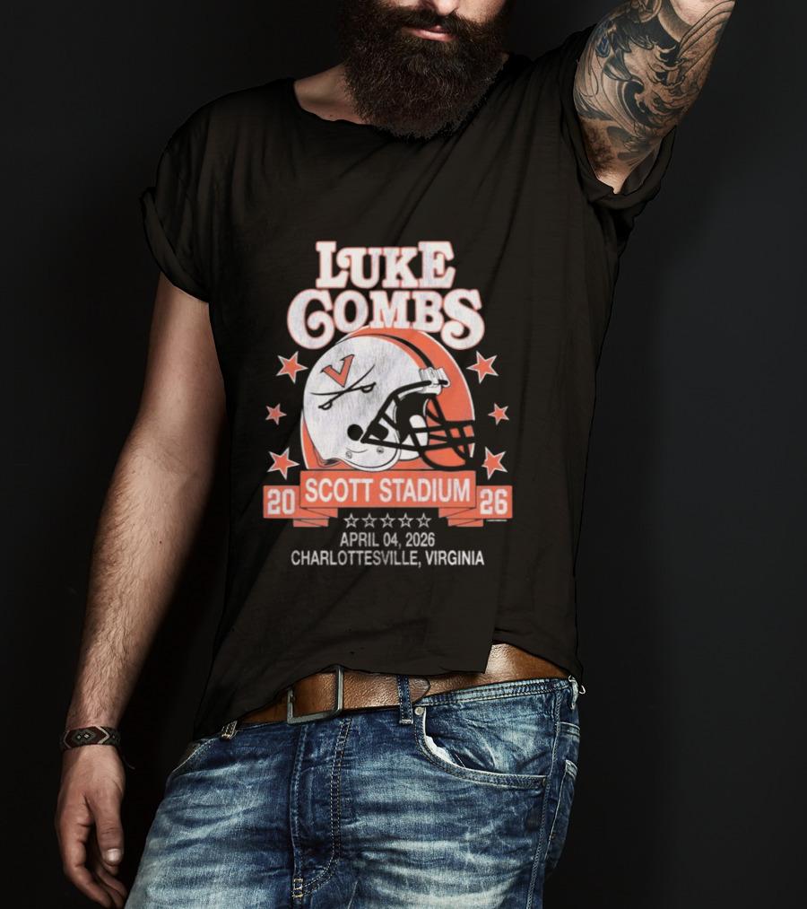 Luke Combs 2026 Scott Stadium Charlottesville Virginia April 04 Event With Helmet Stars T-Shirt