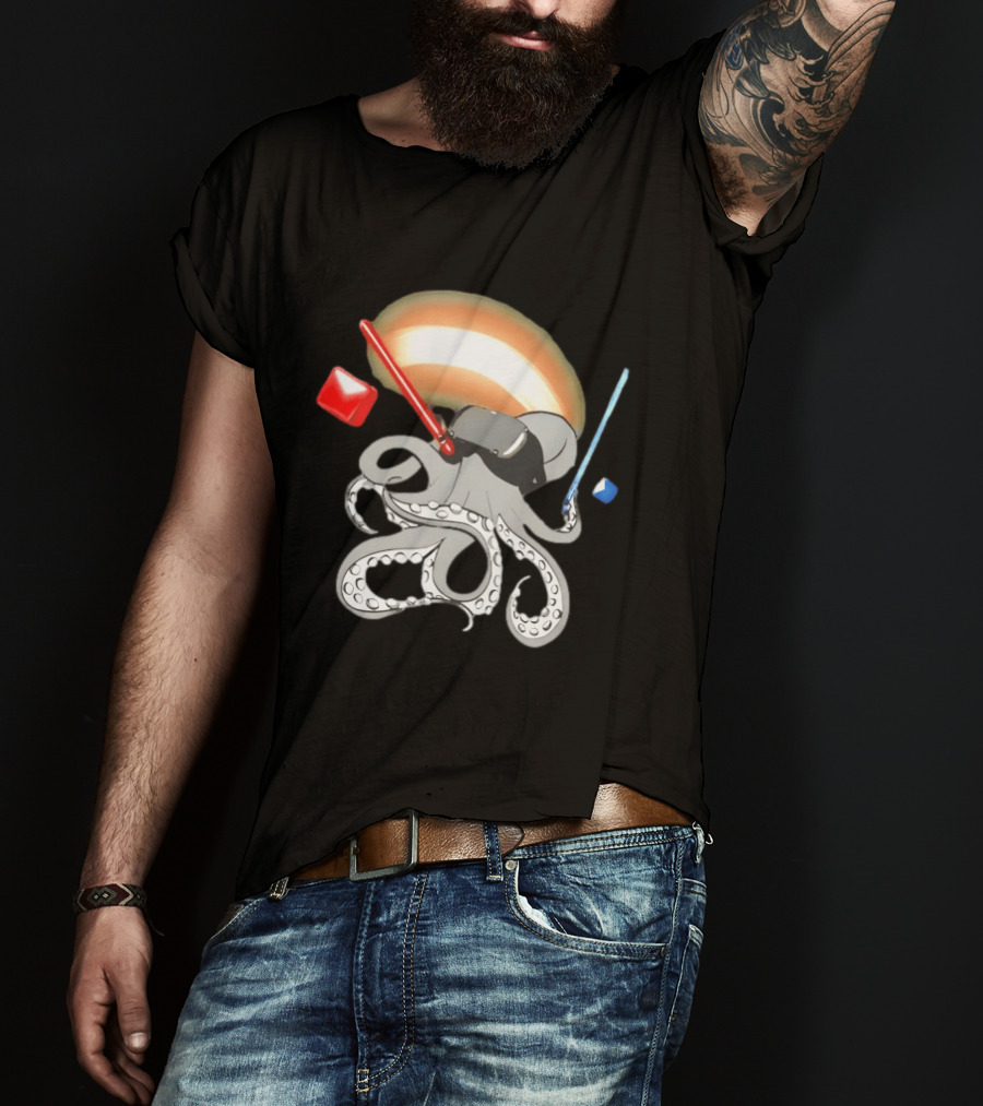 VR Headset Octopus With Red Blue Lightsabers T-Shirt