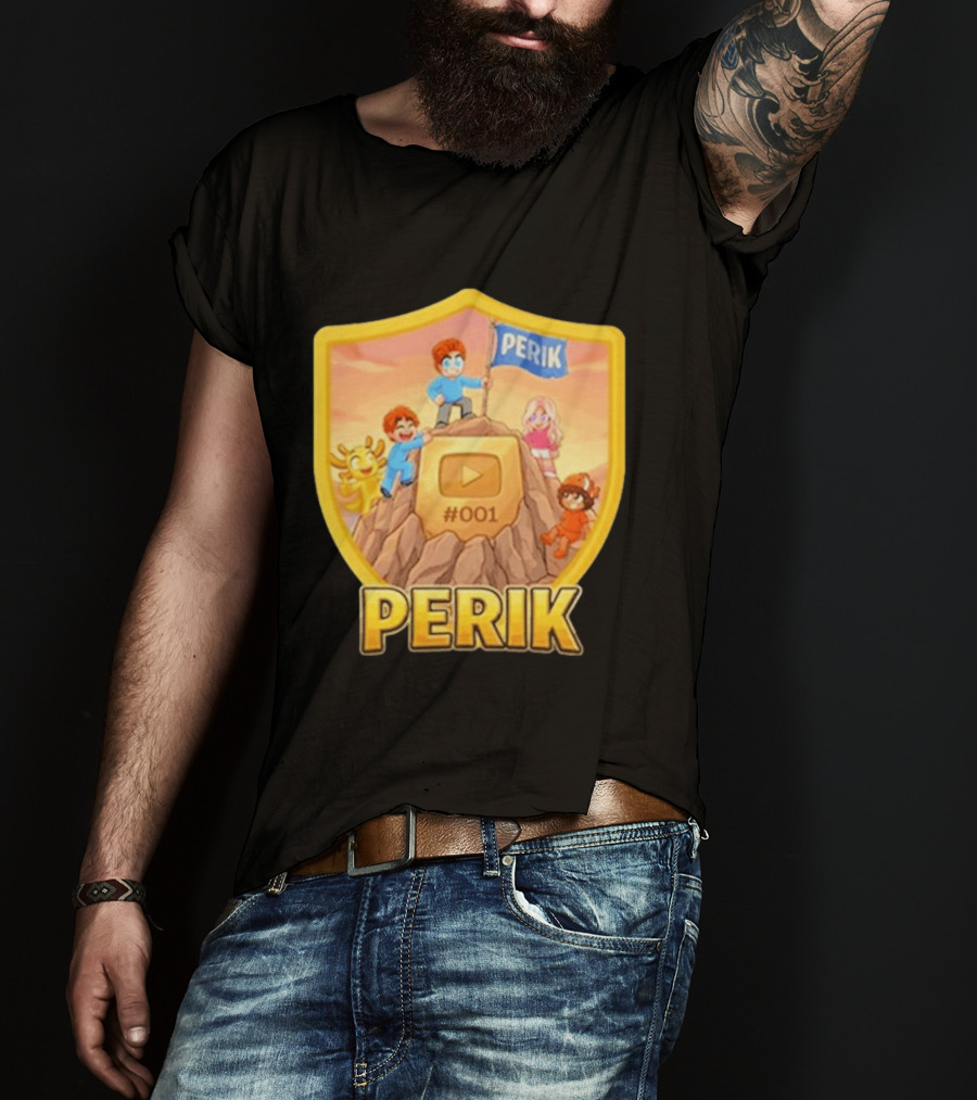 Perik 3 Års Black 001 Shield Badge YouTube Button Cartoon Characters T-Shirt
