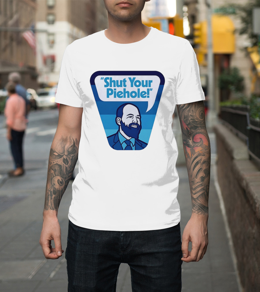 Shut Your Piehole Speech Bubble Blue Suit Beard T-Shirt