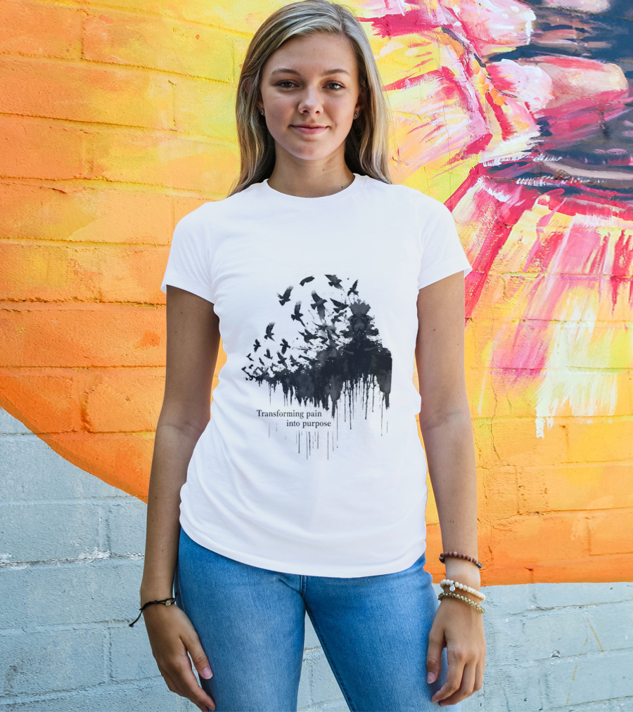 Transforming Pain Into Purpose Motivational Tree Art With Birds In Flight Symbolizing Growth And Healing T-Shirt