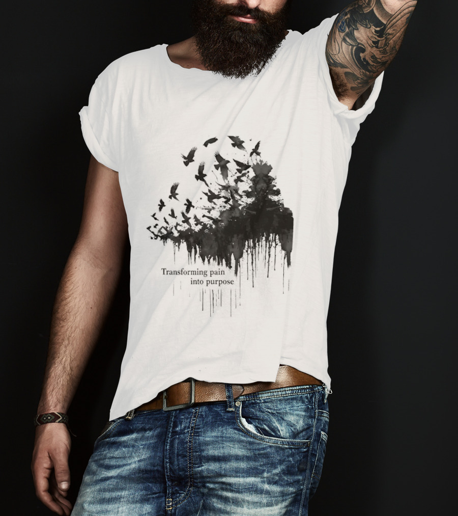 Transforming Pain Into Purpose Motivational Tree Art With Birds In Flight Symbolizing Growth And Healing T-Shirt